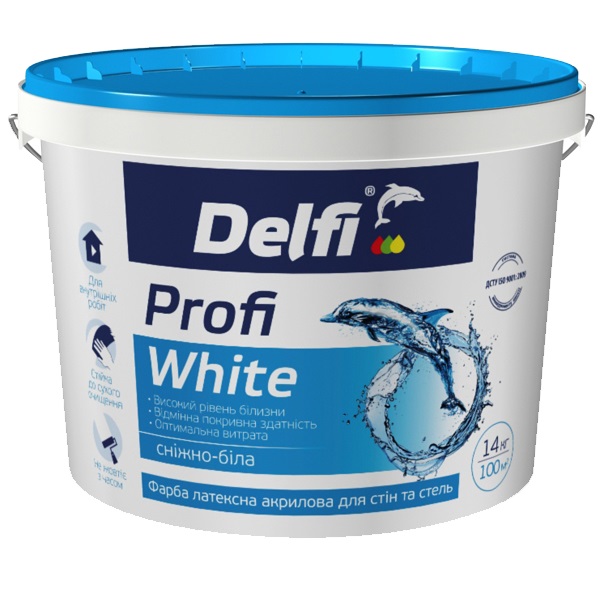 Краска ВД акриловая для стен и потолков Profi White "Delfi"- 14кг