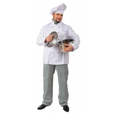 Костюм повара "Гурман" (куртка-китель, брюки, косынка, колпак повара), белый, серый графит