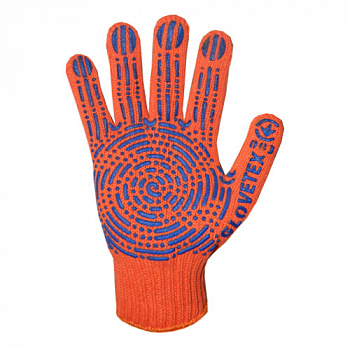 Перчатки трикотажные с ПВХ платировка 10 класс, оранжевые (300пар/мешок)