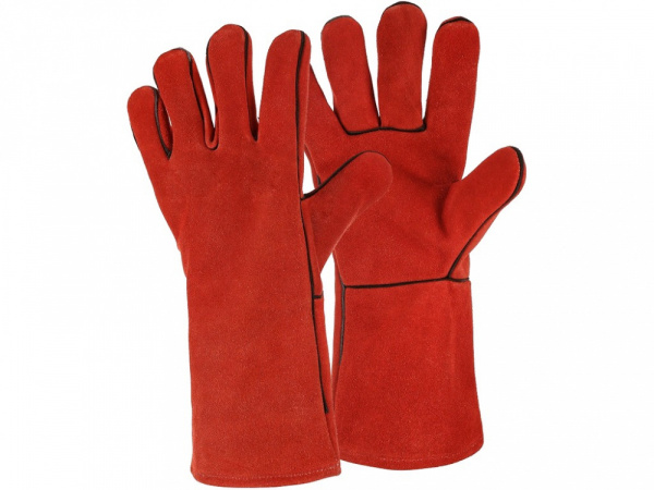 Перчатки спилковые х/б подкладка, длина 35 см, цвет: красный