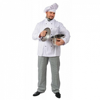 Костюм кухаря "Гурман" (куртка-китель, штани, косинка, ковпак кухаря), білий, сірий графіт
