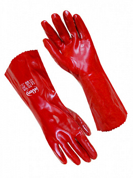 Перчатки маслостойкие ПВХ, красные 35см